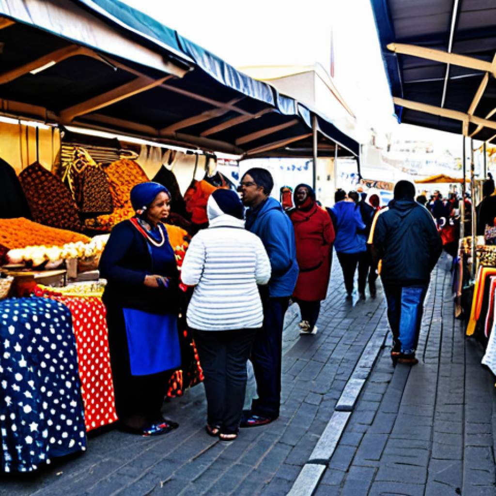 남아공 여행 경비 계산법 - Cape Town Market Scene**

"A bustling marketplace in Cape Town, filled with vendors selling colorful...