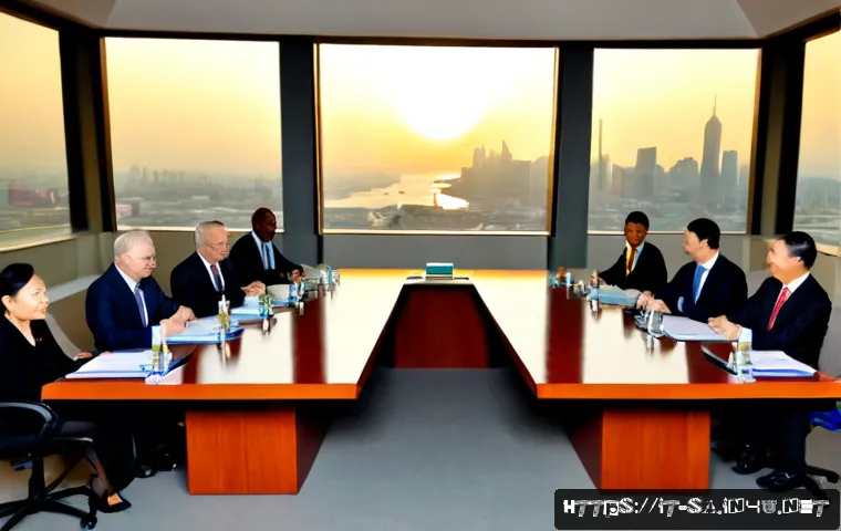 Home 13 남아프리카 공화국과 중국 경제 협력 - Photorealistic bilateral economic cooperation meeting between South African and Chinese business lea...